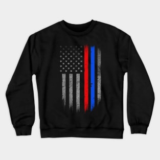 Thin Red Blue Line American Flag - Firefighter - Police Officer Crewneck Sweatshirt